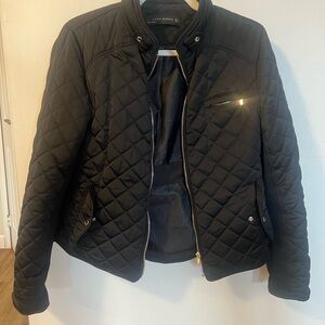 Zara Women's Quilted Black Bomber Jacket